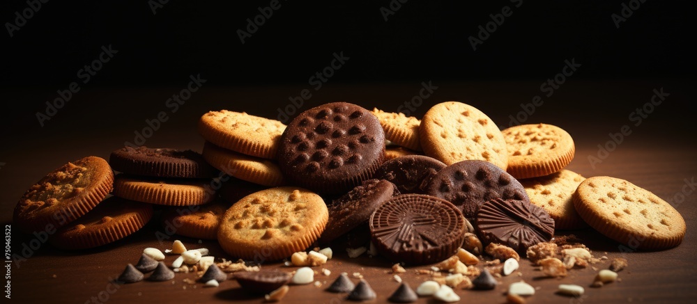 Poster Scrumptious Chocolate Treats and Cookies Displayed on Table for Indulgent Snacking