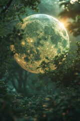 Obraz na płótnie Canvas A serene night scene with the full moon illuminating a tranquil natural landscape.