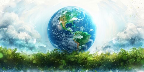The picture of the earth against a green forest background is a beautiful image of the planet.