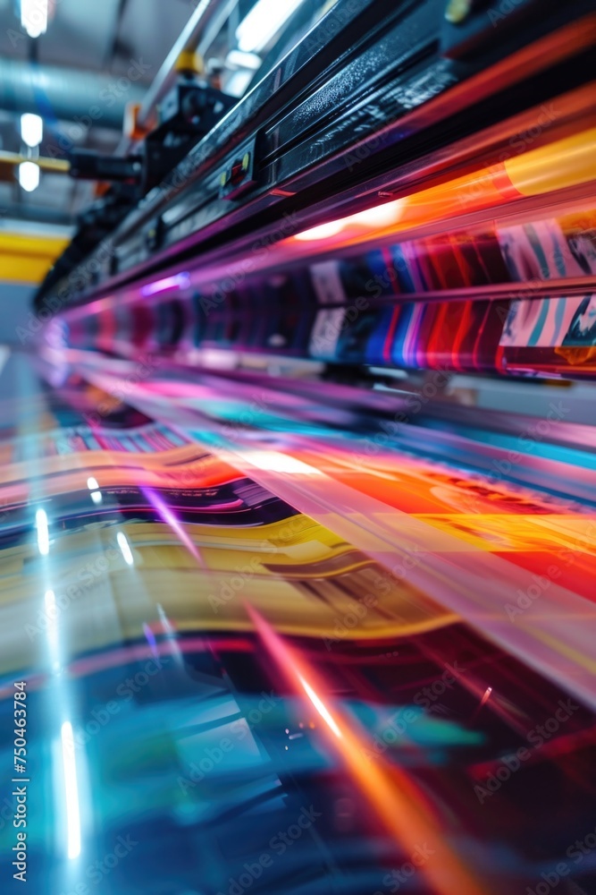 Aufkleber a dynamic long exposure shot of a printing machine. perfect for illustrating modern technology in ac