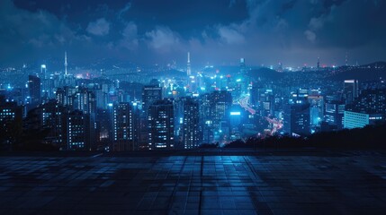 A stunning view of a city skyline at night. Perfect for urban-themed designs