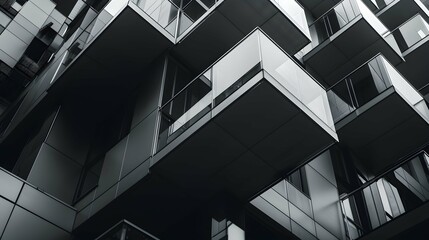 Abstract black and white glass building with balconies