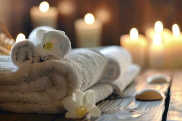 towels and candles for relaxation in the spa 
