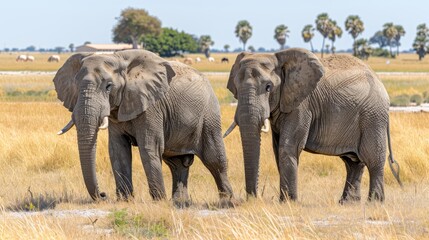 Fototapeta na wymiar Elephants roam freely in the Kenyan savannah, showcasing their majestic presence amidst the wild beauty of nature