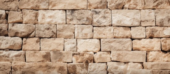 Ancient Stone Wall Background with Textured Beige Blocks for Architectural Design Concepts