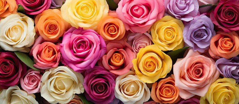 Vibrant Assortment of Colorful Roses in Yellow, Pink, Red, and Purple Shades