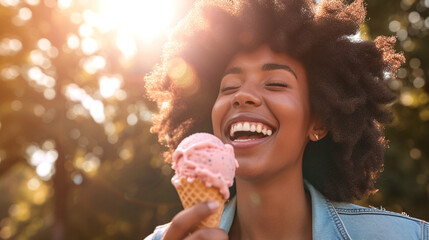 Radiant Joy of Summer Reflected in Ice Cream Enjoyment Outdoors