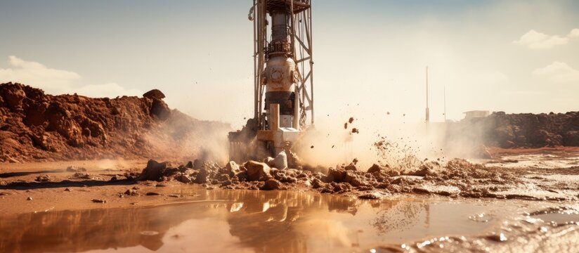 Drilling for Clean Water: Artesian Well Construction with Mud Discharge - Environmental Conservation Concept
