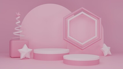 3D Rendering abstract pink background  with podium