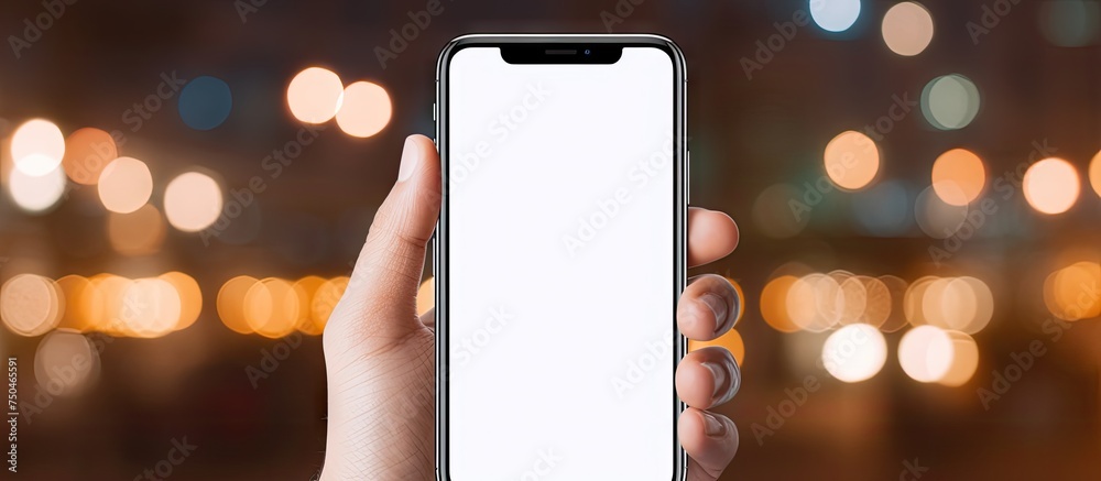 Leinwandbilder man displaying mobile device blank screen for creative messaging or presentation