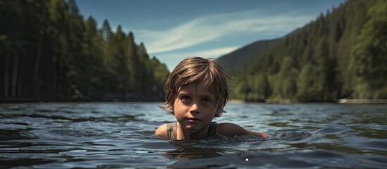 Joyful Child Splashing and Diving in the Refreshing Waters of a Serene Lake