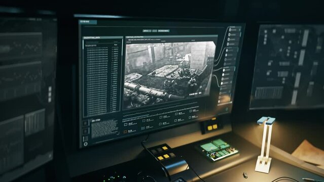 Monitoring the military warfare operation against the target terrorist forces. Monitoring the military troops on a warfare mission. Monitoring the military soldiers on the warfare battlefield.