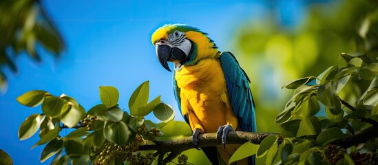 Vibrant Parrot Perched on a Tropical Tree Branch in Wildlife Sanctuary