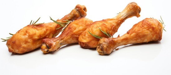 Succulent Chicken Wings Garnished with Fresh Rosemary on White Background