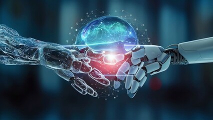 Futuristic society intelligent robot artificial intelligence humans AI technology coexist peacefully