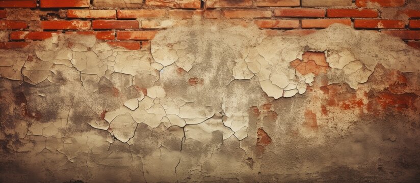 Decaying Brick Wall Texture with Exposed Peeling Paint Chunks and Cracks