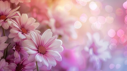 Ethereal Beauty of Blooming Flowers Illuminated by Soft Light, Creating a Dreamy Atmosphere