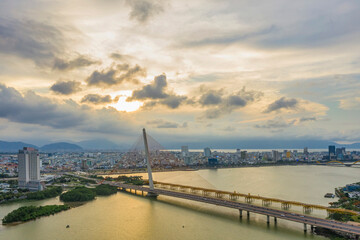 Aerial view of Tran Thị Ly bridge Da Nang city, Vietnam