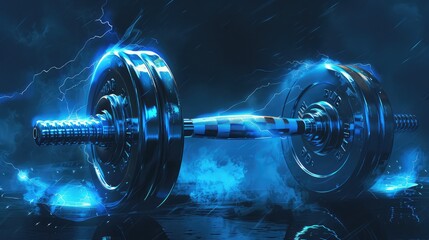 Artistic Rim Lightning Dumbbell Illustration: A Dynamic Representation of Fitness and Strength