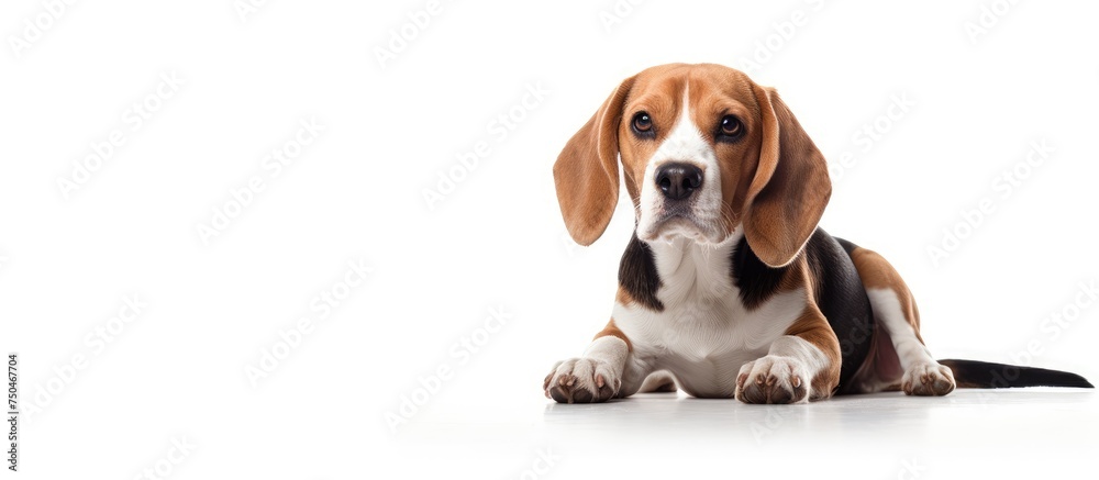 Sticker Adorable Beagle Puppy Poses Playfully on White Background in a Charming Showcase of Cuteness