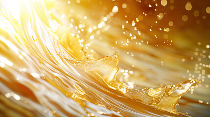 Golden Pure Energy Petro Droplets Ripple Wave Form in Sparkling Gold Splashing Background