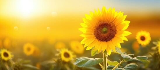 Fototapeta premium Vibrant Sunflowers in the Field Bask in the Warm Glow of Sunset