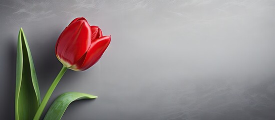 Vibrant Red Tulip Blooming Brightly on a Shiny Silver Background