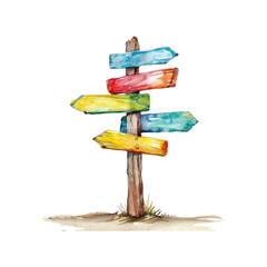 Watercolor signpost on white background