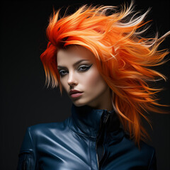 portrait of a beautiful sad woman with orange hair