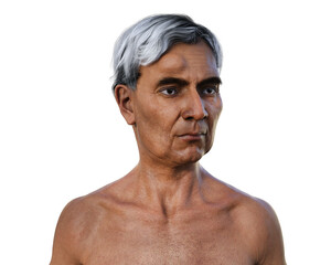 Lipoma on a man's forehead, 3D illustration.