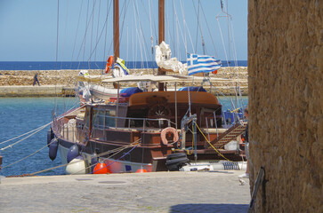 Picturesque scenic narrow alleys with traditional cobblestone streets and Souvenir shops in Old...