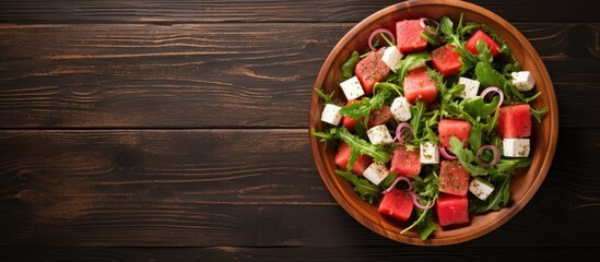 Fresh Watermelon Salad with Mozzarella, Feta, and Arugula - Delicious Vegetarian Bowl