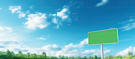 Vibrant Green Road Sign Stands Tall Against Beautiful Blue Gradients in a Clear Sky