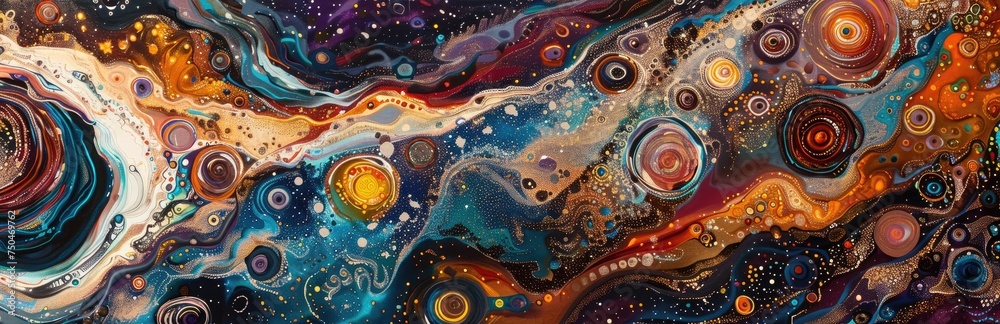 Wall mural abstract formations resembling planetary orbits and cosmic trajectories against a backdrop of swirli