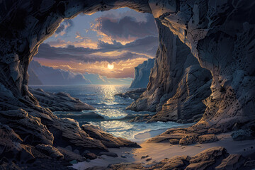 Rock Formation Frame: a scene a natural rock formations, an arch creating a dramatic and unique frame. - obrazy, fototapety, plakaty