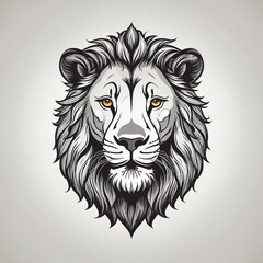 Flat logo of big animal "Lion" head in black and white colors line