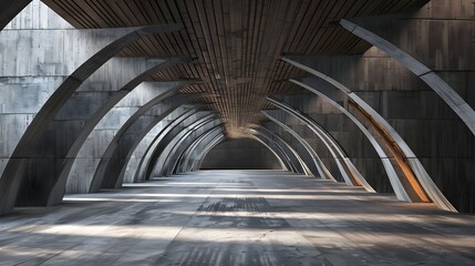 Empty dark abstract concrete and wood smooth interior. Architectural background. 3D illustration and rendering