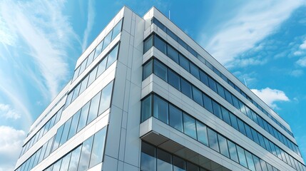 Fototapeta premium Exterior view of modern building against blue sky