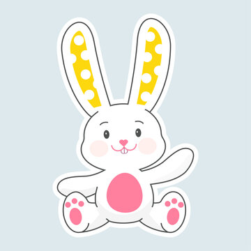 Vector image of a cute baby rabbit with bright yellow ears
