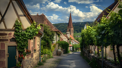 Fototapeta na wymiar Idyllic, Sun-Drenched Image of Ihringen Village: Unspoiled Beauty Nestled in Kaiserstuhl Mountain, Germany