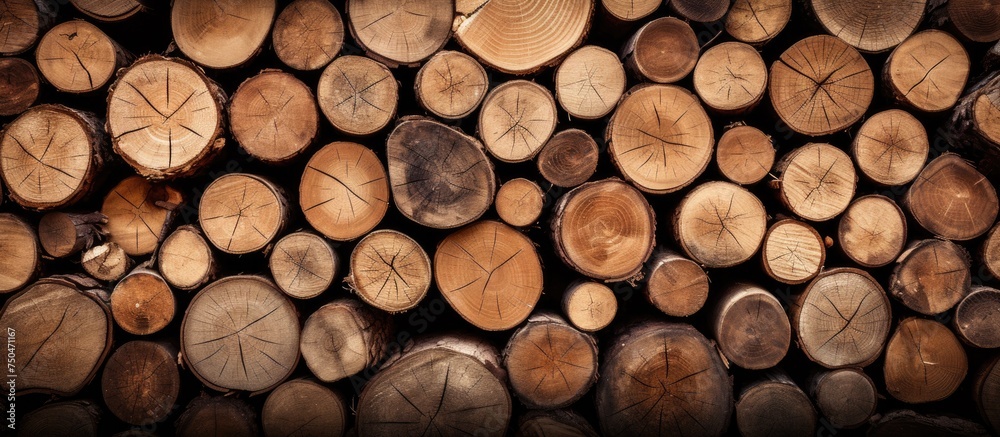 Aufkleber Rustic Natural Wood Logs Texture Background with Various Sizes from Trees