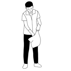 man picking up trash, vector