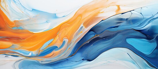 Vibrant Blue and Orange Abstract Wave Painting - Modern Artistic Expression - obrazy, fototapety, plakaty