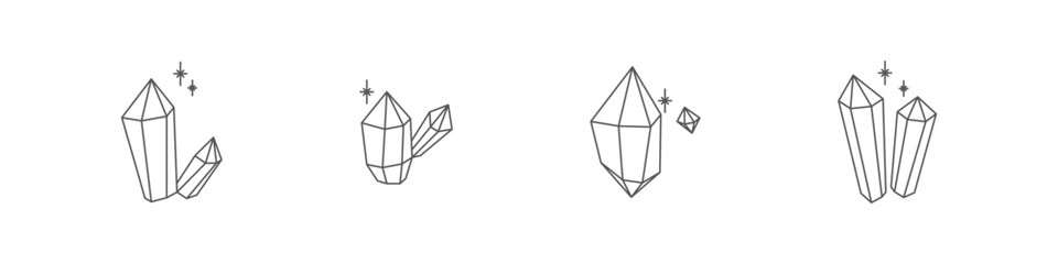 Diamond crystal outline set. Gemstone precious graphic illustration.