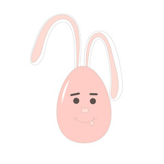 Easter egg with bunny ears isolated on white background. Cute happy mascot with spring holiday symbol. Vector flat with outline illustration on pastel color.