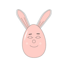 Fototapeta premium Easter egg with bunny ears isolated on white background. Cute happy pink mascot with spring holiday symbol. Vector flat with outline illustration on pastel color