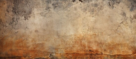 Fototapeta na wymiar Weathered Cement Wall Splashed with Rich Brown and Rusty Orange Paint, Textured Grunge Background