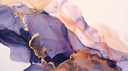 Watercolor Art Background with Gold Accents in Earth Tones - Vibrant Purple and Gold Abstract, Elegant Metallic Strokes, Modern Luxe Composition for Prints, Wall Art, Covers, and Invitations
