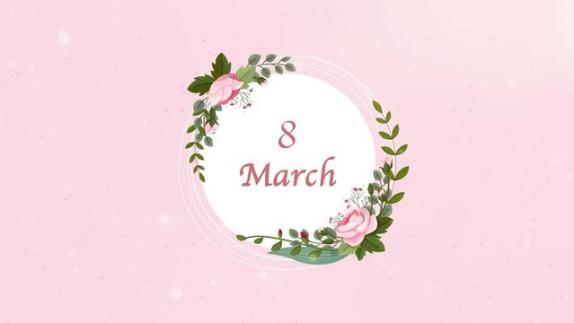 International Women's Day, 8 March background, pink background, light particles, flowers, plants, congratulation card