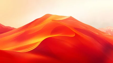Foto auf Acrylglas Rot Illustration of desert dunes sunset landscape. Mountain landscape with a dawn. Mountainous terrain. Hills silhouette. Abstract background.